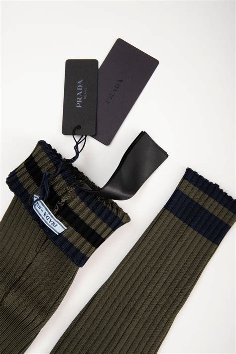 prada leg warmers|Prada Runway Olive Green Navy Blue Black Stripe Viscose Leg .